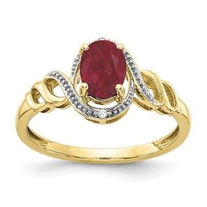 10k Yellow Gold Red Ruby (July Birthstone) and Diamond Ring (Size 7)